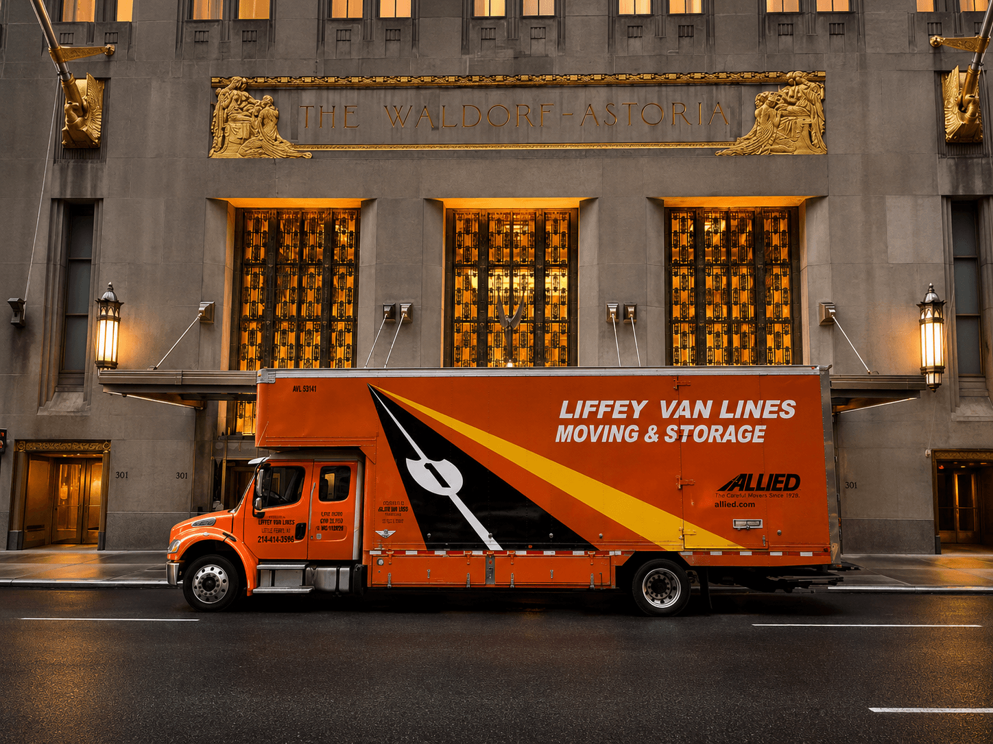 Liffey Van Lines truck outside a New York City building