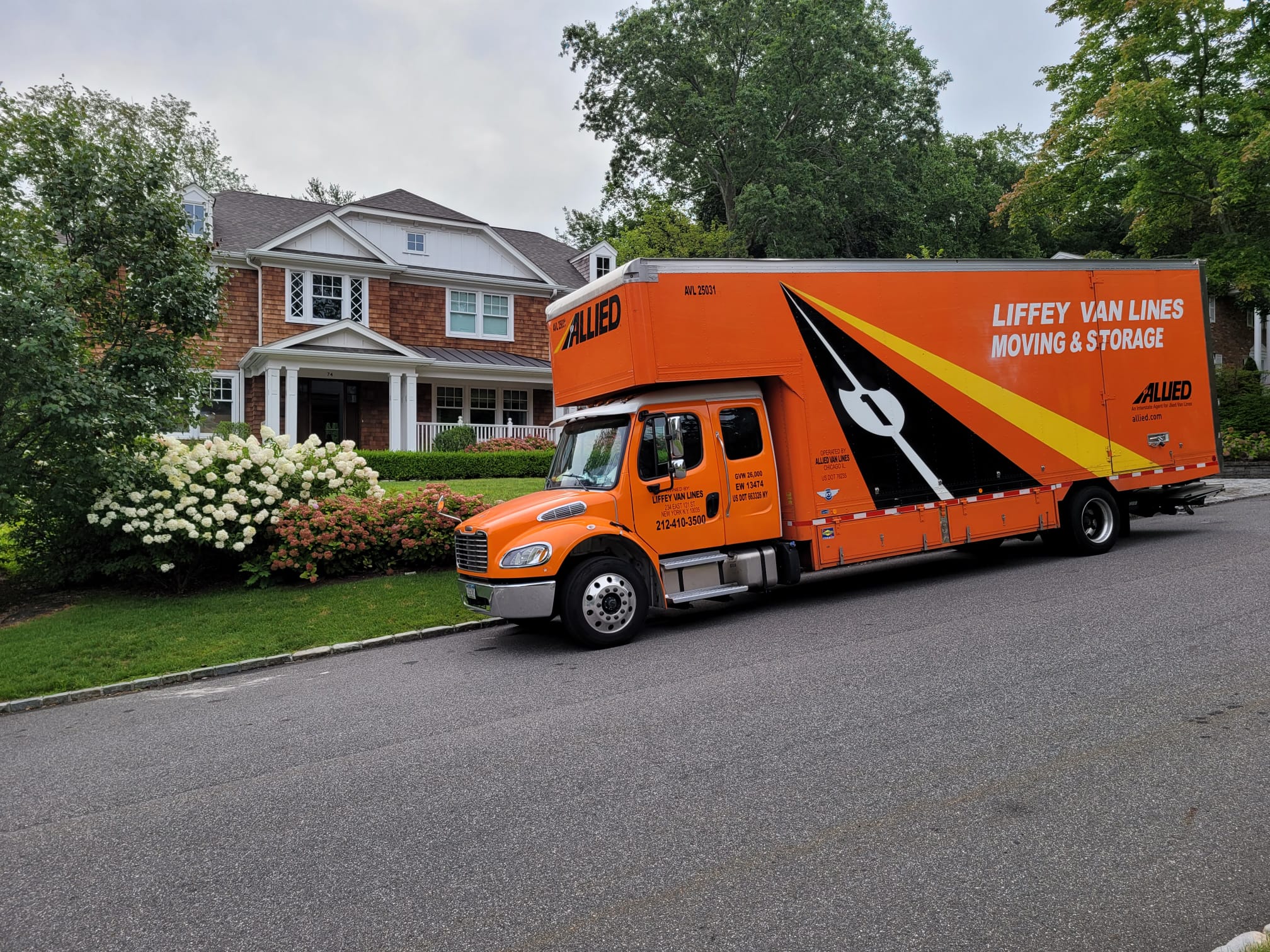 Allied Van Lines truck staged for a long-distance move after NYC moving permits 2025 approvals